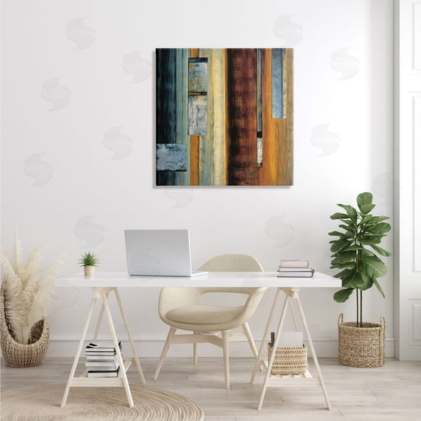 Stupell Industries Aaron Summers | Rustic Rectangular Abstraction Brown Orange Blue Wall Art