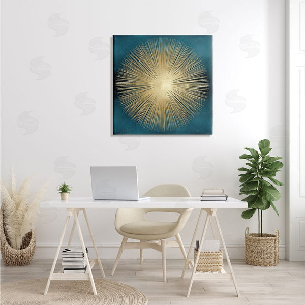 Stupell Industries Abby Young | Abstract Deco Sunburst Shape Over Dark Blue Wall Art