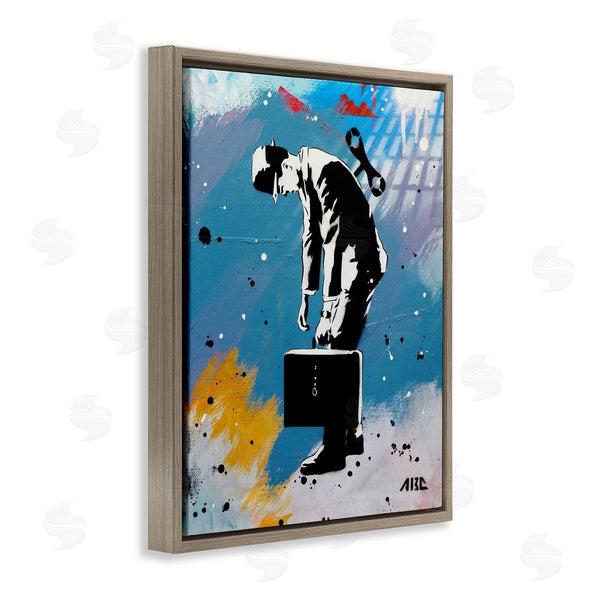 Stupell Industries AbcArtAttack | Street Style Wind Up Toy Businessman Modern Splatter Wall Art