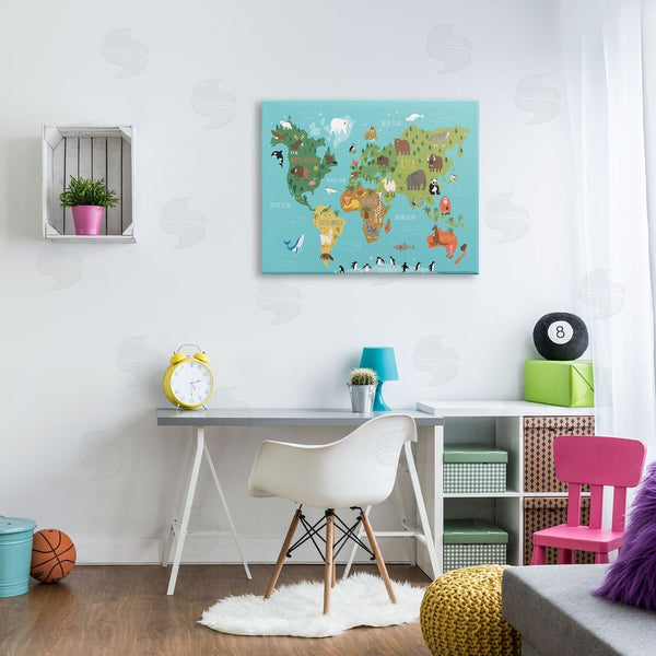 Stupell Industries Abi Hall | Country Animals World Map Continents Wildlife Diagram Wall Art