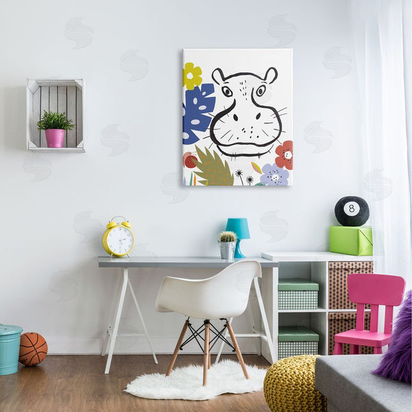 Stupell Industries Abi Hall | Hippopotamus Botanical Jungle Drawing Safari Portrait Wall Art