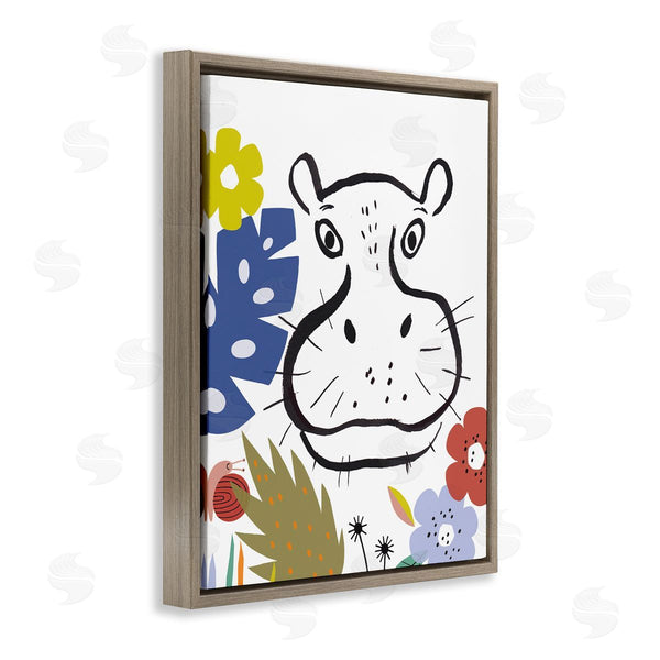 Stupell Industries Abi Hall | Hippopotamus Botanical Jungle Drawing Safari Portrait Wall Art