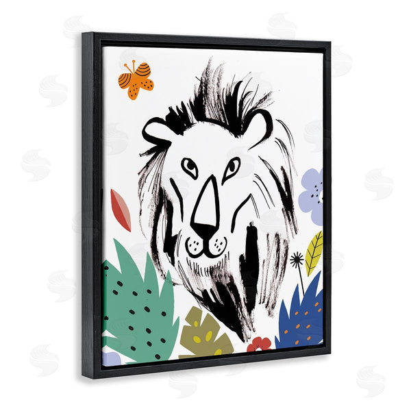 Stupell Industries Abi Hall | Lion Jungle Vegetation Butterfly Doodle Safari Cat Portrait Wall Art