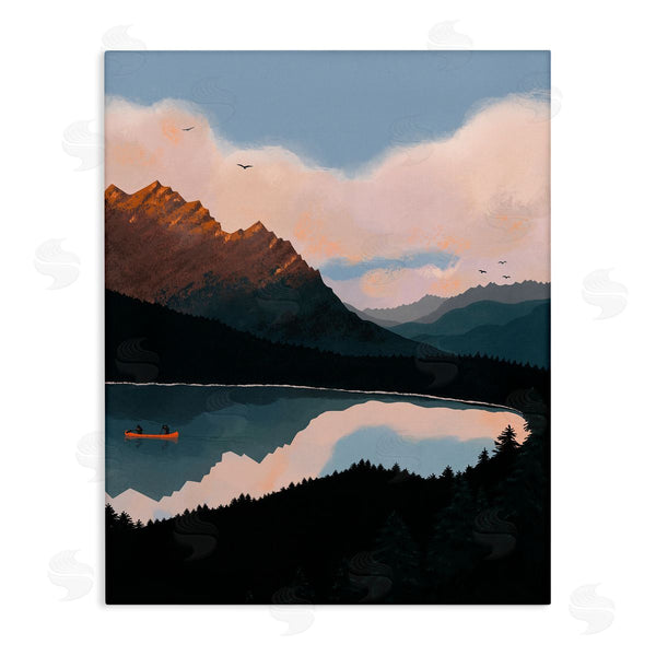 stupell industries Abi Hall | Mountain Range River Canoe Cloudy Wilderness Birds Wall Art