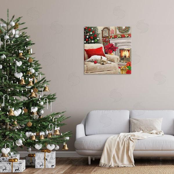 Stupell Industries Adam Sanderson | Cozy Dog By Holiday Mantle Wall Art