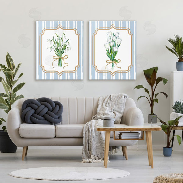 Stupell Industries Adonna Ebrahimi | White Flowers Classic Stripes Wall Art