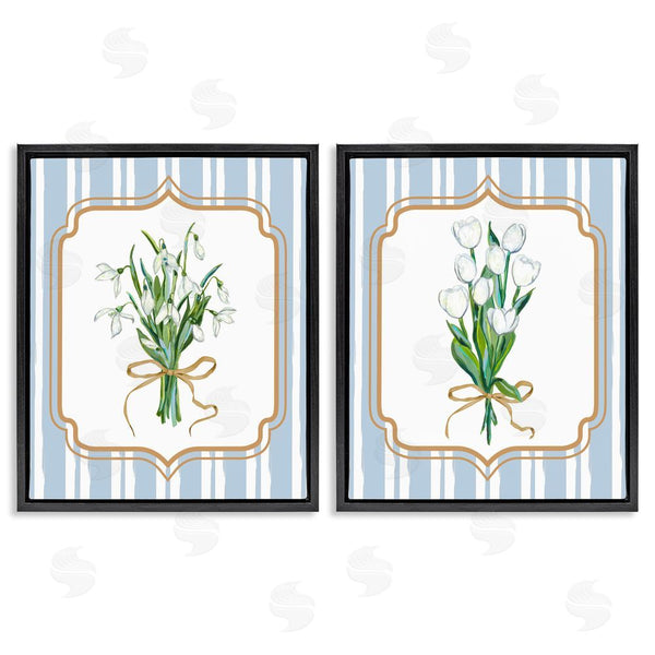 Stupell Industries Adonna Ebrahimi | White Flowers Classic Stripes Wall Art