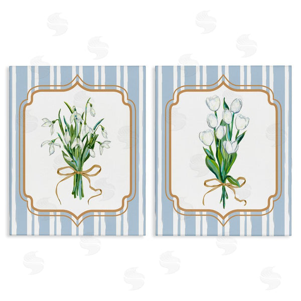 Stupell Industries Adonna Ebrahimi | White Flowers Classic Stripes Wall Art