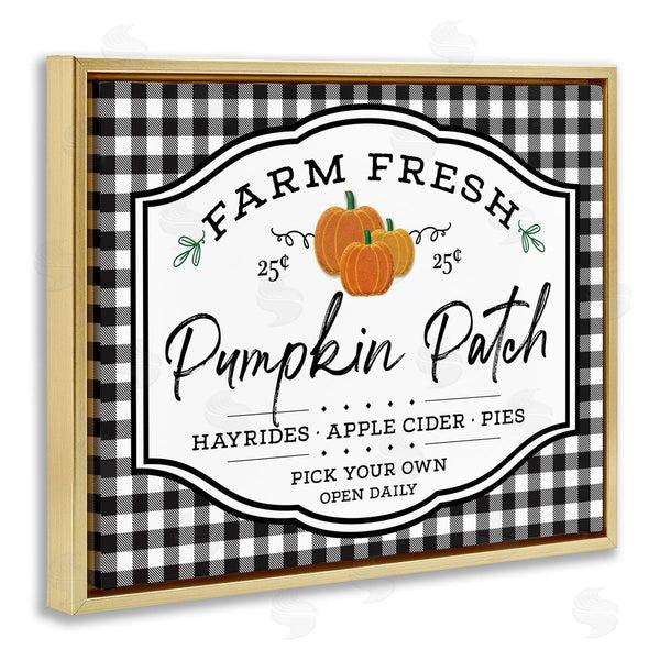 Stupell Industries AE Design | Farm Fresh Pumpkin Patch Sign Black Checkered Plaid