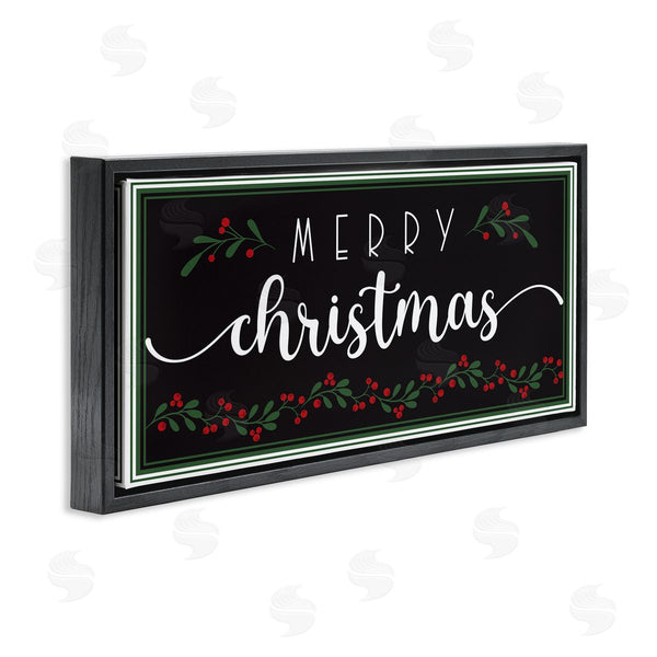 Stupell Industries AE Design | Merry Christmas Phrase Over Black Festive Holly
