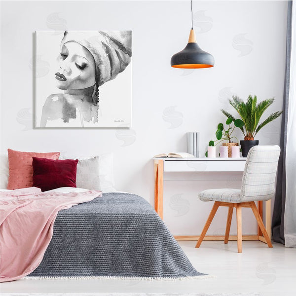 Stupell Industries Aimee Del Valle | Woman With Headwrap Tranquil Black White Watercolor Portrait Wall Art