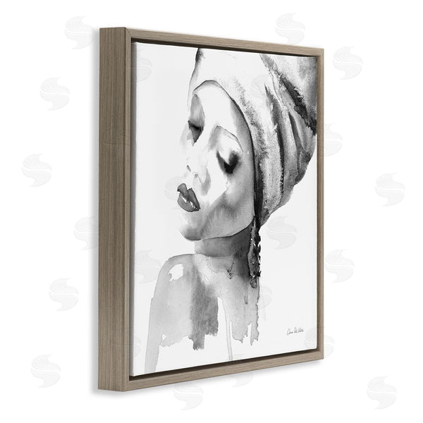 Stupell Industries Aimee Del Valle | Woman With Headwrap Tranquil Black White Watercolor Portrait Wall Art