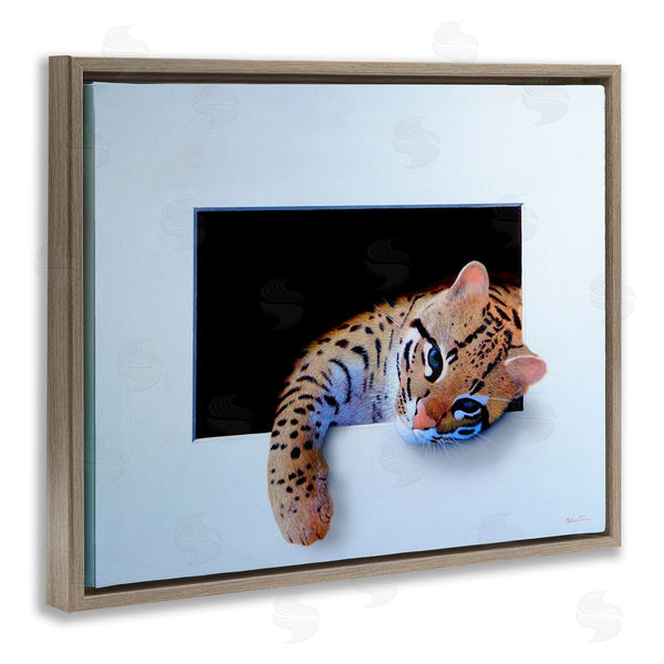 Stupell Industries Alan Weston | Baby Ocelot Cat Relaxing Paw Dark Mysterious Space Wall Art