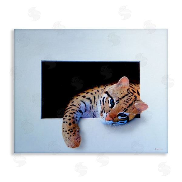Stupell Industries Alan Weston | Baby Ocelot Cat Relaxing Paw Dark Mysterious Space Wall Art