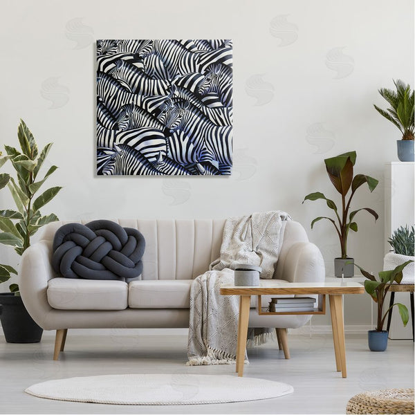 Stupell Industries Alan Weston | Crowded Zebra Herd Black Stripes Animals Painting Wall Art