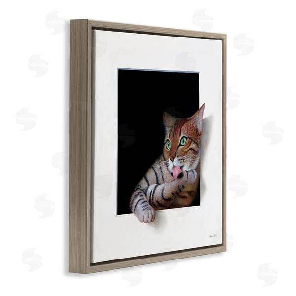 Stupell Industries Alan Weston | Manx Cat Grooming Green Eyes Optical Illusion Wall Art