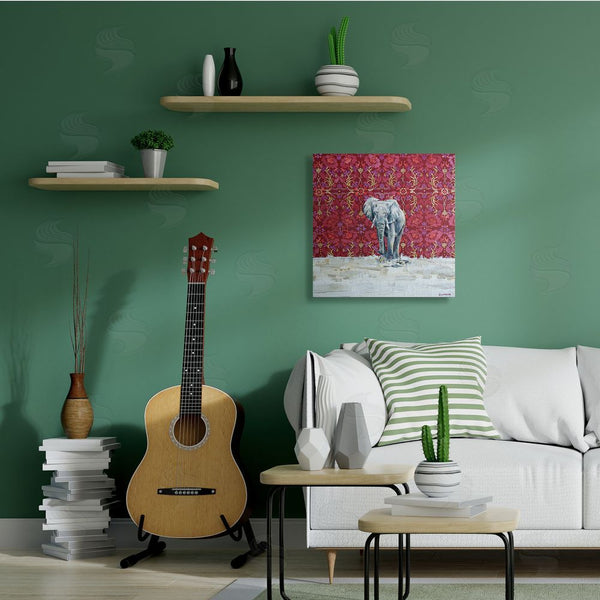 Stupell Industries Alana Clumeck | Elephant Standing Intricate Red Floral Pattern Wall Art