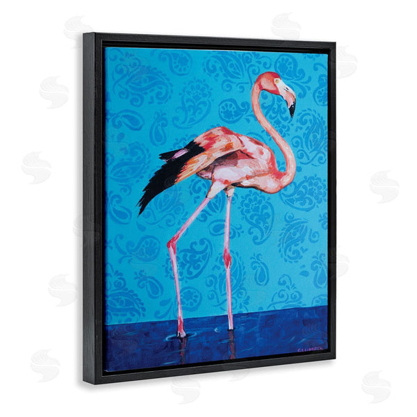 Stupell Industries Alana Clumeck | Pink Flamingo In Water Over Blue Paisley Pattern Wall Art