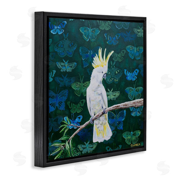 Stupell Industries Alana Clumeck | Tropical White Yellow Parrot Perched Butterfly Print Pattern Wall Art