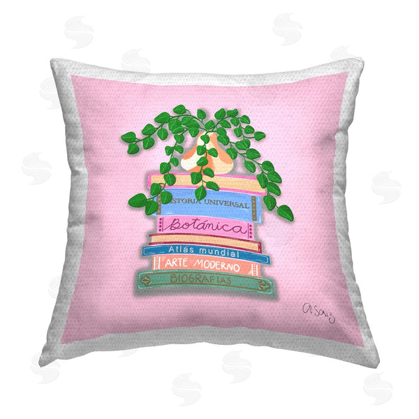 Stupell Industries Ale Saiz Studio | Bookstack With Herb Vase Printed Throw Pillow
