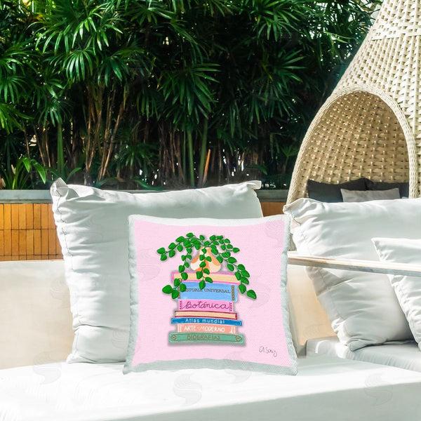 Stupell Industries Ale Saiz Studio | Bookstack With Herb Vase Printed Throw Pillow