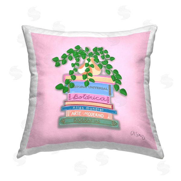 stupell industries Ale Saiz Studio | Bookstack with Herb Vase Printed Throw Pillow