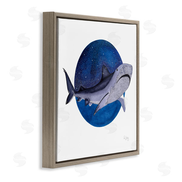Stupell Industries Ale Saiz Studio | Great White Shark Swimming Starry Night Sky Wall Art