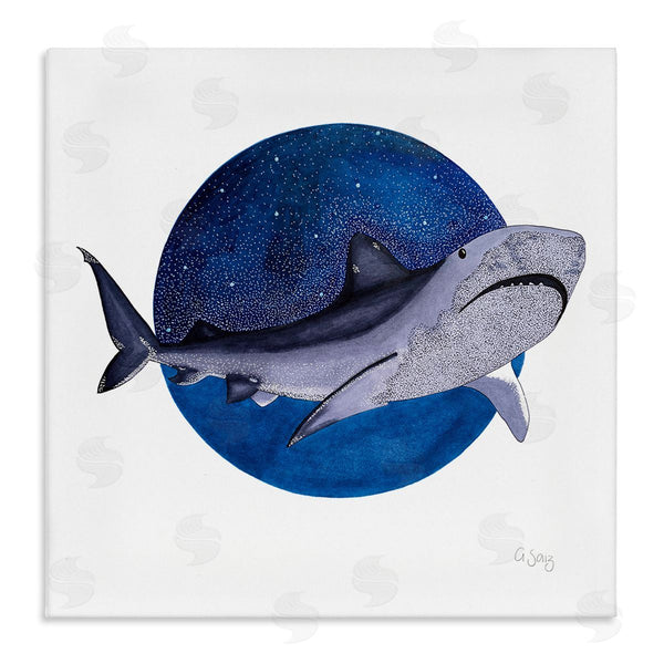 stupell industries Ale Saiz Studio | Great White Shark Swimming Starry Night Sky Wall Art
