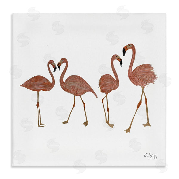 stupell industries Ale Saiz Studio | Mingling Pink Flamingo Birds Animal Illustration Wall Art