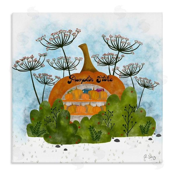 stupell industries Ale Saiz Studio | Pumpkin Store Beneath Dandelions Whimsical Autumn Scenery Wall Art