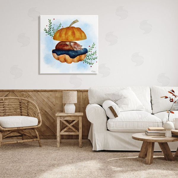 Stupell Industries Ale Saiz Studio | Red Fox Slumbering Autumn Pumpkin Botanical Leaves Wall Art