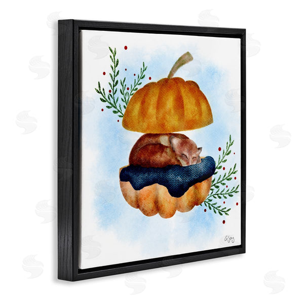 Stupell Industries Ale Saiz Studio | Red Fox Slumbering Autumn Pumpkin Botanical Leaves Wall Art
