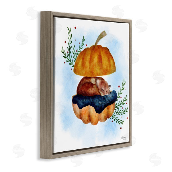 Stupell Industries Ale Saiz Studio | Red Fox Slumbering Autumn Pumpkin Botanical Leaves Wall Art