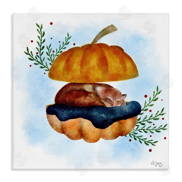 stupell industries Ale Saiz Studio | Red Fox Slumbering Autumn Pumpkin Botanical Leaves Wall Art