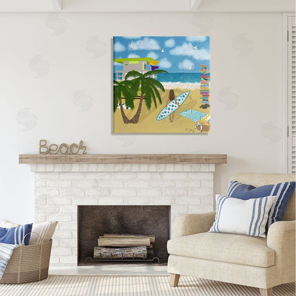 Stupell Industries Ale Saiz Studio | Surfer Girl Walking Tropical Beach Wall Art