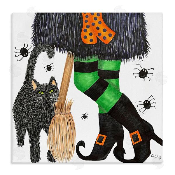 stupell industries Ale Saiz Studio | Witch Broom Halloween Black Cat Wall Art