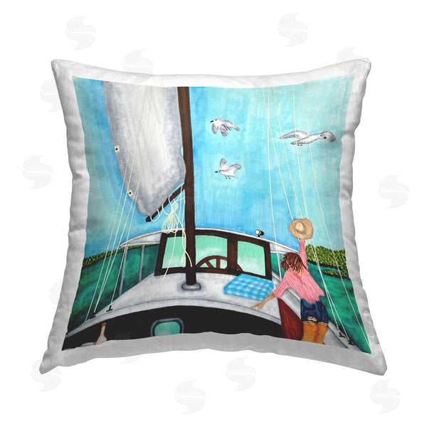 stupell industries Ale Saiz Studio | Woman on Summer Boat Printed Throw Pillow