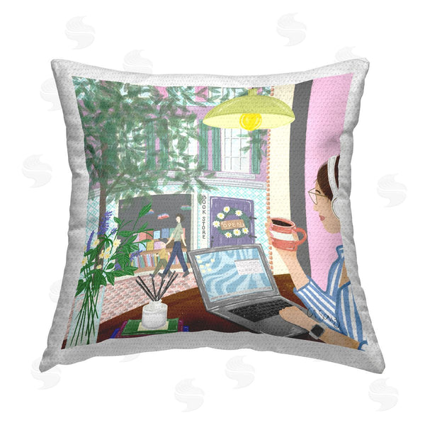 Stupell Industries Ale Saiz Studio | Woman Working At Desk Printed Throw Pillow