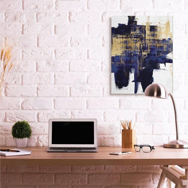 Stupell Industries Alex Wise | Mellow Blue Gold Brush Stroke Abstract Wall Art