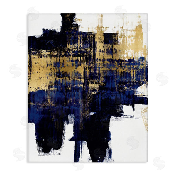 stupell industries Alex Wise | Mellow Blue Gold Brush Stroke Abstract Wall Art