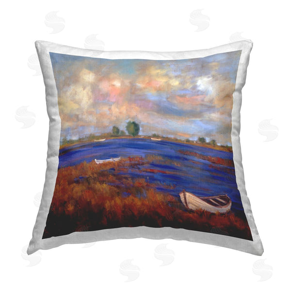 stupell industries Alexi Fine | Docks at Lake Scenery Printed Throw Pillow