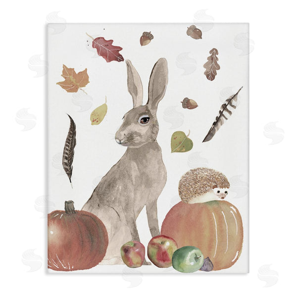 stupell industries Alicia Longley | Autumn Season Rabbit and Hedgehog Pumpkin Foliage Wall Art