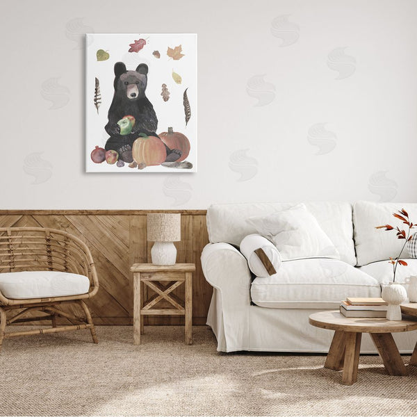 Stupell Industries Alicia Longley | Bear Cub Holding Apples Autumn Foliage And Pumpkins Wall Art