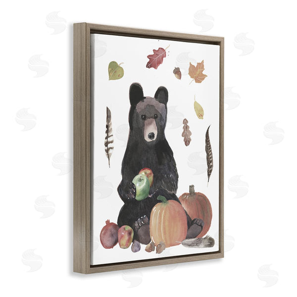 Stupell Industries Alicia Longley | Bear Cub Holding Apples Autumn Foliage And Pumpkins Wall Art