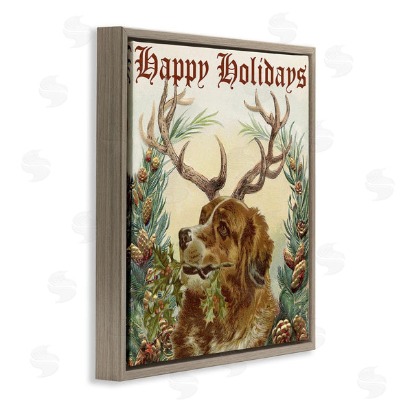 Stupell Industries Alicia Longley | Dog Wearing Antlers Seasonal Holiday Botanicals Wall Art