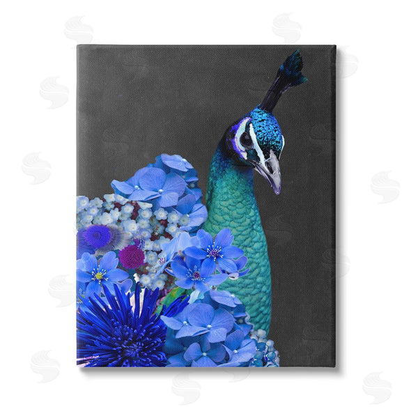 stupell industries Alicia Longley | Peacock with Blue Flowers Wall Art