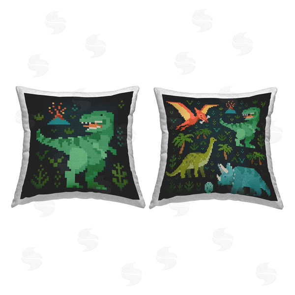 Stupell Industries Alicia Longley | Pixel Style Dinosaurs Printed Throw Pillow Set