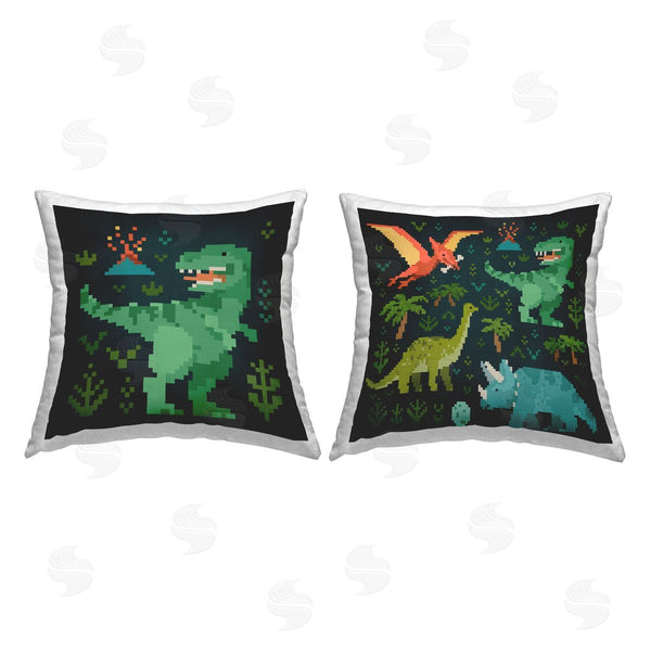 stupell industries Alicia Longley | Pixel Style Dinosaurs Printed Throw Pillow Set