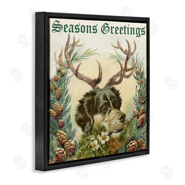 Stupell Industries Alicia Longley | Seasons Greetings Dog Wearing Antlers Botanical Border Wall Art