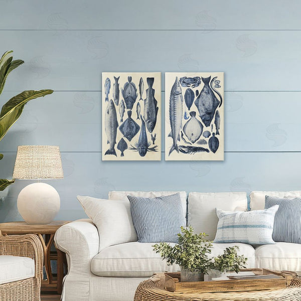 Stupell Industries Alicia Longley | Various Vintage Blue Fish Chart